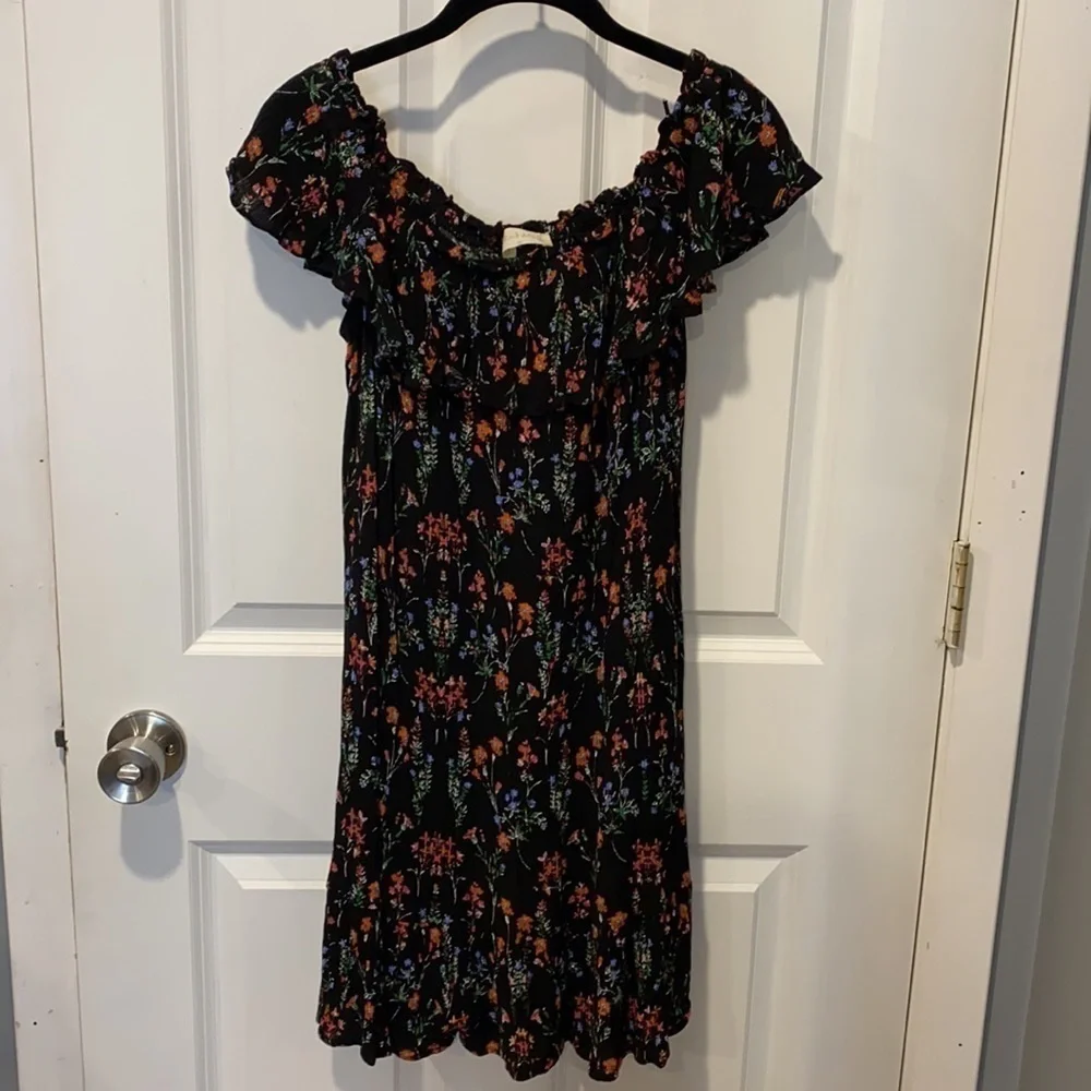 Altar’d State Black Floral Off Shoulder Dress EUC